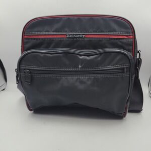 Vintage Samsonite Oyster Black Shoulder Bag‎ Red Trim Medium Travel Luggage 1987